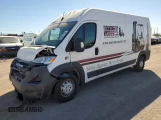 2023 Ram ProMaster Cargo with VIN 3C6LRVDG9PE578176, listed as a Copart auction lot 46613135 with 23,089 mi miles and Salvage Title. Bid and sale history available at DreamBid. Image 1.