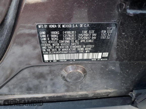 2022 Honda HR-V EX with VIN 3CZRU6H56NM730301, listed as a Copart auction lot 44772915 with Not Provided miles and Salvage Title. Bid and sale history available at carsss.com. Image 12.