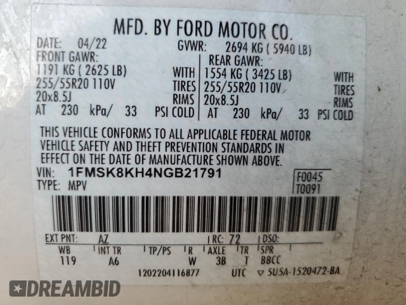 2022 Ford Explorer ST-Line with VIN 1FMSK8KH4NGB21791, listed as a Copart auction lot 88979105 with 48,951 mi miles and Salvage Title. Bid and sale history available at carsss.com. Image 14.