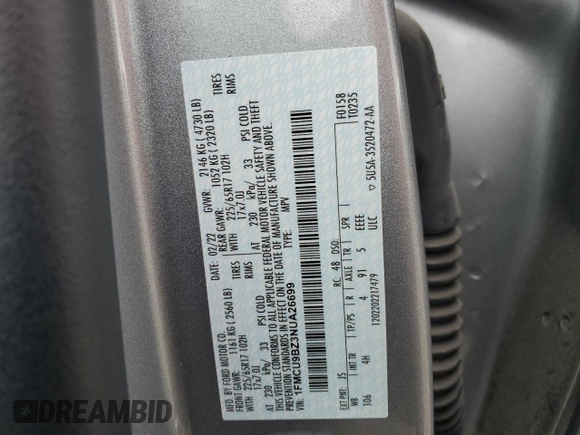 2022 Ford Escape SE Hybrid with VIN 1FMCU9BZ3NUA26699, listed as a Copart auction lot 44747395 with 56,266 mi miles and Salvage Title. Bid and sale history available at carsss.com. Image 13.