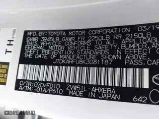 2019 Toyota Prius L Eco with VIN JTDKARFU8K3081187, listed as a IAAI auction lot 41771346 with 64,864 mi miles. Bid and sale history available at carsss.com. Image 9.