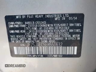 2014 Subaru Forester Premium with VIN JF2SJAEC5EH551632, listed as a IAAI auction lot 42640444 with 240,591 mi miles and . Bid and sale history available at DreamBid. Image 9.