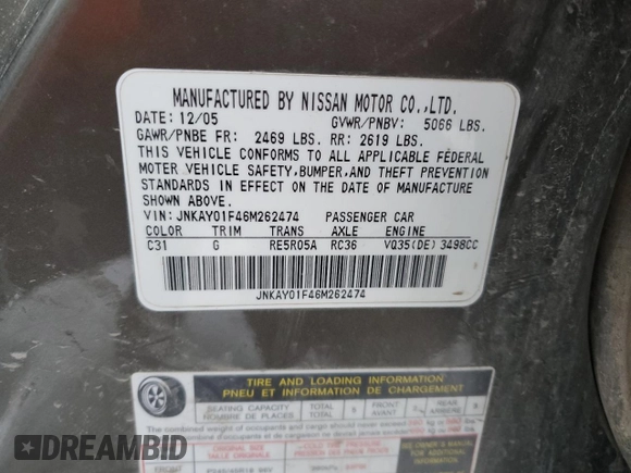2006 Infiniti M z VIN JNKAY01F46M262474, wystawiony jako Copart lot #88477585 z przebiegiem 216 898 mil mil oraz Czysty tytuł • Clean title. Historia ofert i sprzedaży dostępna na DreamBid. Obrazek 15.