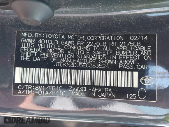 2014 Toyota Prius Four z VIN JTDKN3DU5E0363524, wystawiony jako IAAI lot #42540771 z przebiegiem 113 697 mil mil oraz . Historia ofert i sprzedaży dostępna na DreamBid. Obrazek 9.