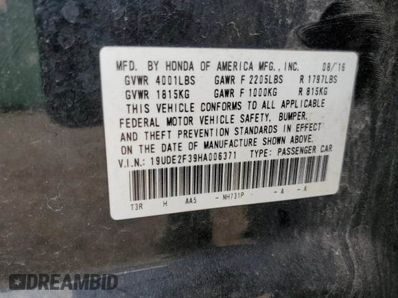 2017 Acura ILX z VIN 19UDE2F39HA006371, wystawiony jako Copart lot #54427655 z przebiegiem 36 227 mil mil oraz Szkoda całkowita • Salvage title. Historia ofert i sprzedaży dostępna na DreamBid. Obrazek 12.