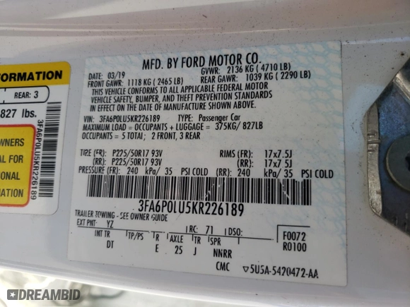 2019 Ford Fusion Hybrid SE with VIN 3FA6P0LU5KR226189, listed as a Copart auction lot 50317335 with 78,872 mi miles and Salvage Title. Bid and sale history available at carsss.com. Image 14.