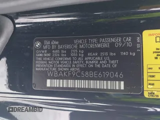 2011 BMW 3 Series 335i xDrive with VIN WBAKF9C58BE619046, listed as a IAAI auction lot 41211250 with Not provided miles and . Bid and sale history available at DreamBid. Image 9.
