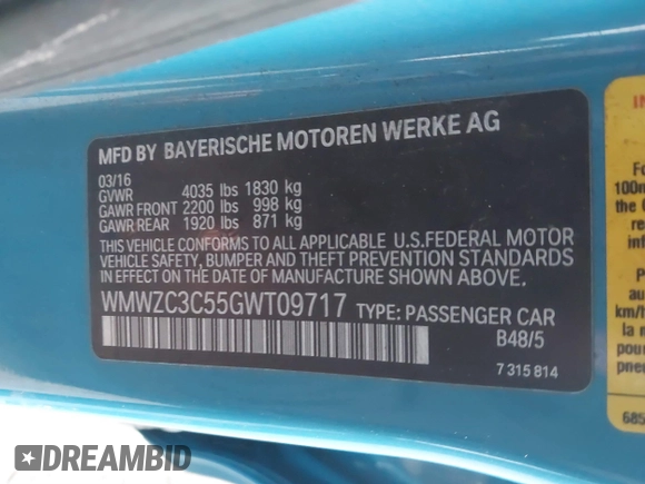 2016 MINI Countryman S with VIN WMWZC3C55GWT09717, listed as a IAAI auction lot 38404631 with 46,016 mi miles and . Bid and sale history available at DreamBid. Image 9.
