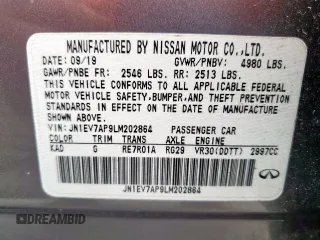 2020 Infiniti Q50 Luxe z VIN JN1EV7AP9LM202864, wystawiony jako Copart lot #57360645 z przebiegiem 82 472 mil mil oraz Czysty tytuł • Clean title. Historia ofert i sprzedaży dostępna na DreamBid. Obrazek 13.
