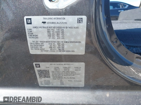 2020 GMC Sierra 1500 Denali z VIN 1GTU9FEL9LZ170791, wystawiony jako IAAI lot #41732485 z przebiegiem Nie podano mil oraz . Historia ofert i sprzedaży dostępna na DreamBid. Obrazek 9.