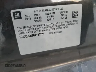 2016 Chevrolet Sonic LT with VIN 1G1JC6SH3G4104723, listed as a Copart auction lot 69206884 with 89,307 mi miles and Salvage Title. Bid and sale history available at carsss.com. Image 14.