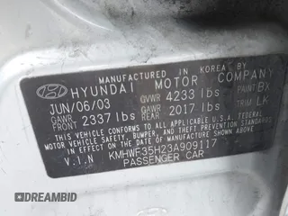 2003 Hyundai Sonata GLS with VIN KMHWF35H23A909117, listed as a IAAI auction lot 41535679 with 149,285 mi miles. Bid and sale history available at carsss.com. Image 9.