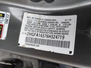 2006 Honda Civic LX with VIN 2HGFA16576H524719, listed as a IAAI auction lot 40291305 with 227,761 mi miles and . Bid and sale history available at DreamBid. Image 9.