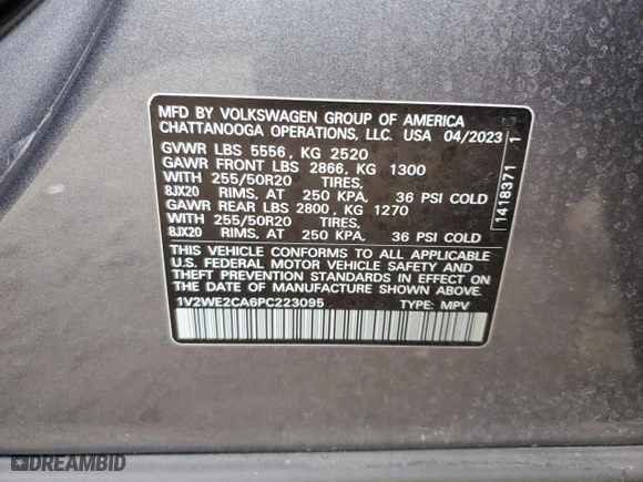 2023 Volkswagen Atlas Cross Sport 3.6L V6 SE w/Technology with VIN 1V2WE2CA6PC223095, listed as a Copart auction lot 78919264 with 32,967 mi miles and Salvage Title. Bid and sale history available at carsss.com. Image 13.
