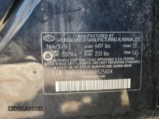 2017 Hyundai Sonata Sport with VIN 5NPE34AF6HH525604, listed as a Copart auction lot 54051355 with 203,584 mi miles and Clean Title. Bid and sale history available at DreamBid. Image 12.