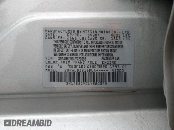 2020 Nissan Sentra SV z VIN 3N1AB8CV0LY220093, wystawiony jako Copart lot #52087505 z przebiegiem 64 012 mil mil oraz Szkoda całkowita • Salvage title. Historia ofert i sprzedaży dostępna na DreamBid. Obrazek 14.