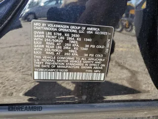 2023 Volkswagen Atlas SEL with VIN 1V2BE2CA8PC219239, listed as a Copart auction lot 45022555 with 22,770 mi miles and Salvage title. Bid and sale history available at DreamBid. Image 15.