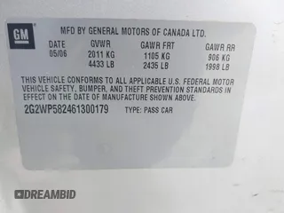 2006 Pontiac Grand Prix z VIN 2G2WP582461300179, wystawiony jako IAAI lot #42356282 z przebiegiem 257 639 mil mil oraz . Historia ofert i sprzedaży dostępna na DreamBid. Obrazek 9.