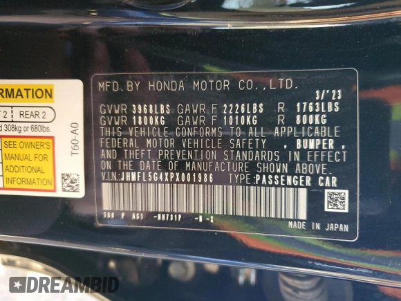 2023 Honda Civic Type R z VIN JHMFL5G4XPX001986, wystawiony jako Copart lot #75780523 z przebiegiem 1693 mil mil oraz . Historia ofert i sprzedaży dostępna na DreamBid. Obrazek 12.