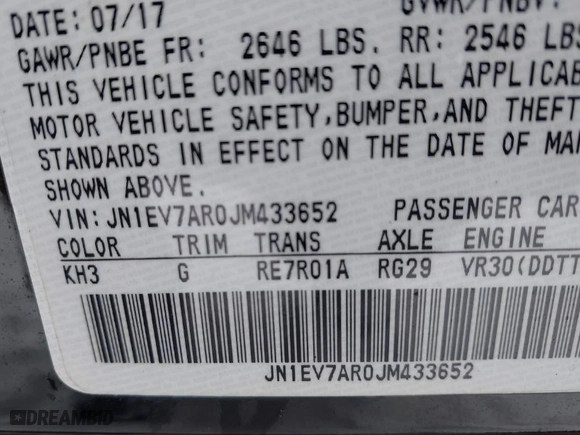 2018 Infiniti Q50 3.0t SPORT with VIN JN1EV7AR0JM433652, listed as a IAAI auction lot 41356227 with 147,379 mi miles. Bid and sale history available at carsss.com. Image 9.