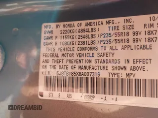 2008 Acura RDX Technology with VIN 5J8TB185X8A007316, listed as a IAAI auction lot 42578222 with 172,798 mi miles and . Bid and sale history available at DreamBid. Image 9.
