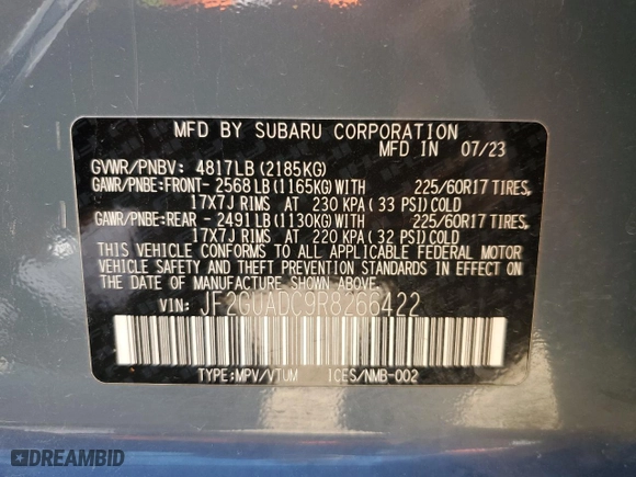 2024 Subaru Crosstrek Premium with VIN JF2GUADC9R8266422, listed as a Copart auction lot 51700535 with 23,305 mi miles and Salvage Title. Bid and sale history available at carsss.com. Image 13.