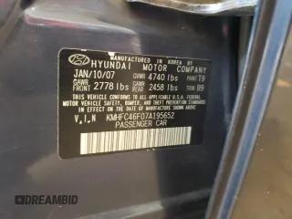 2007 Hyundai Azera SE with VIN KMHFC46F07A195652, listed as a Copart auction lot 62134205 with 149,510 mi miles and Salvage title. Bid and sale history available at DreamBid. Image 12.