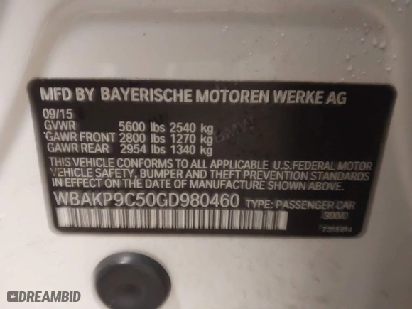 2016 BMW 5 Series 550i xDrive with VIN WBAKP9C50GD980460, listed as a IAAI auction lot 41847849 with 101,000 mi miles. Bid and sale history available at carsss.com. Image 9.