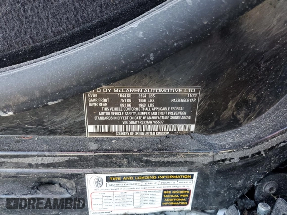 2021 McLaren 765LT z VIN SBM14RCA3MW765537, wystawiony jako Copart lot #39177933 z przebiegiem Nie podano mil oraz Szkody całkowita. Historia ofert i sprzedaży dostępna na DreamBid. Obrazek 13.