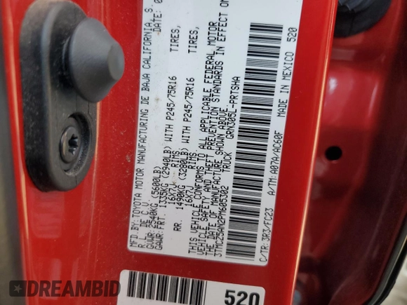 2023 Toyota Tacoma SR with VIN 3TMCZ5AN2PM605302, listed as a Copart auction lot 60495855 with 41,264 mi miles and Clean title. Bid and sale history available at DreamBid. Image 12.