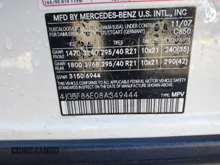 2008 Mercedes-Benz GL-Class 5.5L with VIN 4JGBF86E08A349444, listed as a IAAI auction lot 40992114 with 93,553 mi miles. Bid and sale history available at carsss.com. Image 9.