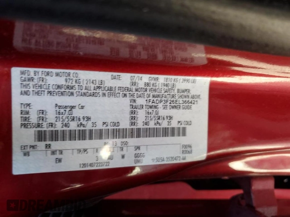 2014 Ford Focus SE with VIN 1FADP3F26EL366421, listed as a Copart auction lot 85505114 with 123,323 mi miles and Salvage Title. Bid and sale history available at carsss.com. Image 12.