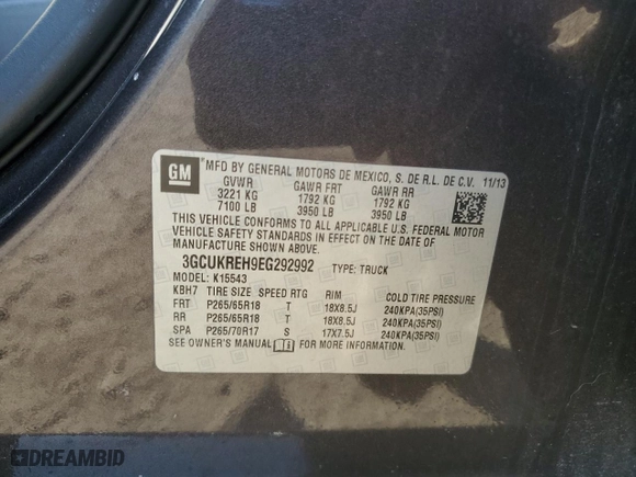 2014 Chevrolet Silverado 1500 LT with VIN 3GCUKREH9EG292992, listed as a Copart auction lot 81887564 with 159,527 mi miles and Salvage Title. Bid and sale history available at carsss.com. Image 12.