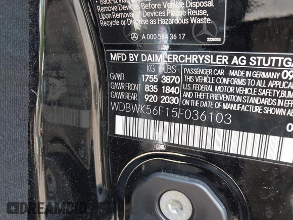 2005 Mercedes-Benz SLK 230/320 z VIN WDBWK56F15F036103, wystawiony jako IAAI lot #42108428 z przebiegiem 79 040 mil mil oraz . Historia ofert i sprzedaży dostępna na DreamBid. Obrazek 9.