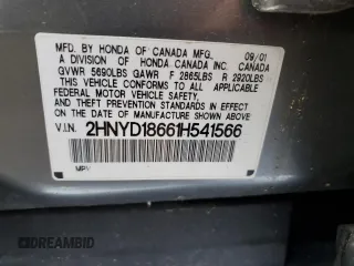 2001 Acura MDX Touring Pkg with VIN 2HNYD18661H541566, listed as a Copart auction lot 37698344 with 189,484 mi miles and Clean Title. Bid and sale history available at carsss.com. Image 13.