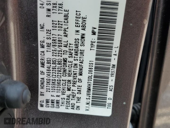 2013 Honda CR-V EX-L z VIN 5J6RM4H70DL066051, wystawiony jako Copart lot #60249495 z przebiegiem 329 205 mil mil oraz Szkoda całkowita • Salvage title. Historia ofert i sprzedaży dostępna na DreamBid. Obrazek 13.