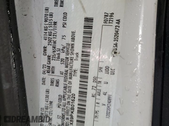 2023 Ford Transit Cargo z VIN 1FTBR1X89PKB01620, wystawiony jako Copart lot #42648755 z przebiegiem Nie podano mil oraz Nie do naprawy • Non repairable. Historia ofert i sprzedaży dostępna na DreamBid. Obrazek 13.