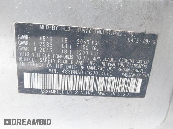 2016 Subaru Legacy Premium z VIN 4S3BNAD61G3014903, wystawiony jako IAAI lot #42485001 z przebiegiem 167 174 mil mil oraz . Historia ofert i sprzedaży dostępna na DreamBid. Obrazek 9.