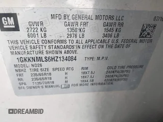 2017 GMC Acadia SLT z VIN 1GKKNMLS6HZ134084, wystawiony jako IAAI lot #41978517 z przebiegiem 157 680 mil mil oraz . Historia ofert i sprzedaży dostępna na DreamBid. Obrazek 9.