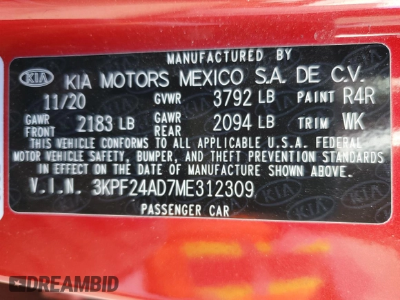 2021 Kia Forte LXS with VIN 3KPF24AD7ME312309, listed as a Copart auction lot 46130455 with 66,363 mi miles and Clean Title. Bid and sale history available at carsss.com. Image 12.