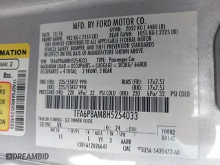 2017 Ford Mustang V6 with VIN 1FA6P8AM8H5254033, listed as a IAAI auction lot 41954077 with 1 mi miles. Bid and sale history available at carsss.com. Image 9.