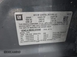 2016 Chevrolet Trax LT with VIN 3GNCJLSB2GL223395, listed as a IAAI auction lot 41697994 with 117,487 mi miles. Bid and sale history available at carsss.com. Image 9.
