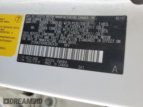 2008 Lexus RX with VIN 2T2HK31U48C082439, listed as a Copart auction lot 53052075 with 127,501 mi miles and Salvage Title. Bid and sale history available at carsss.com. Image 14.
