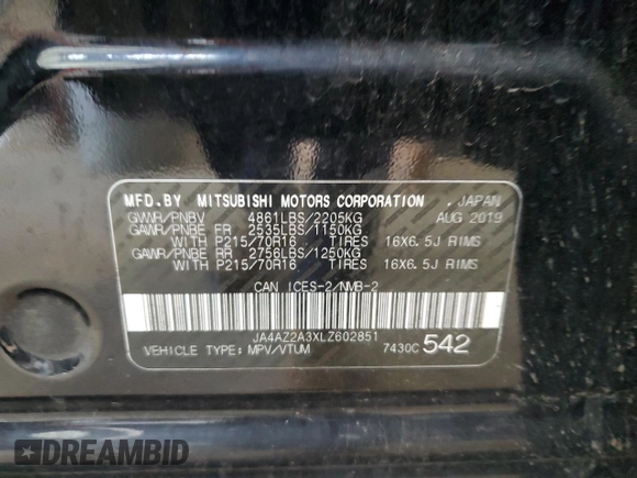 2020 Mitsubishi Outlander ES z VIN JA4AZ2A3XLZ602851, wystawiony jako Copart lot #61658925 z przebiegiem 97 993 mil mil oraz Czysty tytuł • Clean title. Historia ofert i sprzedaży dostępna na DreamBid. Obrazek 13.