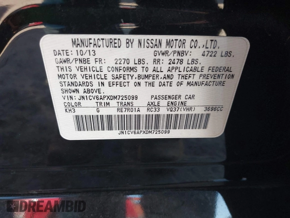 2013 Infiniti G37 Journey with VIN JN1CV6APXDM725099, listed as a IAAI auction lot 42310919 with 82,827 mi miles and . Bid and sale history available at DreamBid. Image 9.