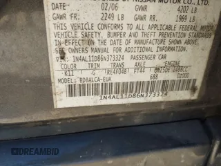 2006 Nissan Altima S with VIN 1N4AL11D86N373324, listed as a IAAI auction lot 42048494 with Not provided miles and . Bid and sale history available at DreamBid. Image 9.