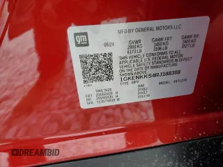 2024 GMC Acadia FWD Elevation z VIN 1GKENKKS4RJ188308, wystawiony jako Copart lot #84177814 z przebiegiem 4 856 mil mil oraz Szkoda całkowita • Salvage title. Historia ofert i sprzedaży dostępna na DreamBid. Obrazek 13.