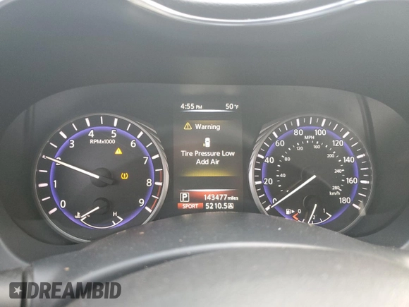 2014 Infiniti Q50 Sport with VIN JN1BV7ARXEM690245, listed as a Copart auction lot 47778955 with 143,477 mi miles and Salvage Title. Bid and sale history available at DreamBid. Image 9.