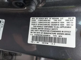 2018 Honda CR-V EX-L with VIN 7FARW2H87JE039574, listed as a IAAI auction lot 41741503 with 34,327 mi miles. Bid and sale history available at carsss.com. Image 9.