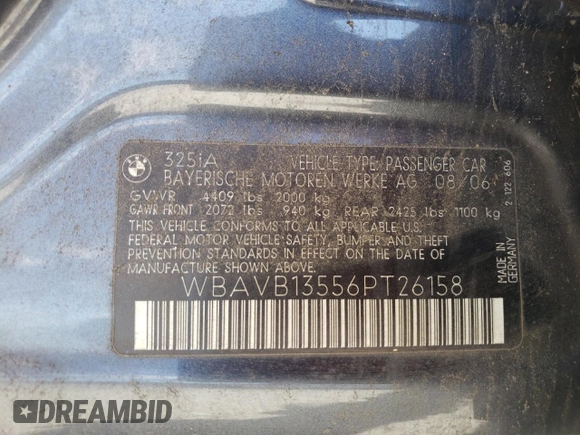 2006 BMW 3 Series 325i with VIN WBAVB13556PT26158, listed as a Copart auction lot 47475865 with 111,582 mi miles and Salvage Title. Bid and sale history available at carsss.com. Image 12.
